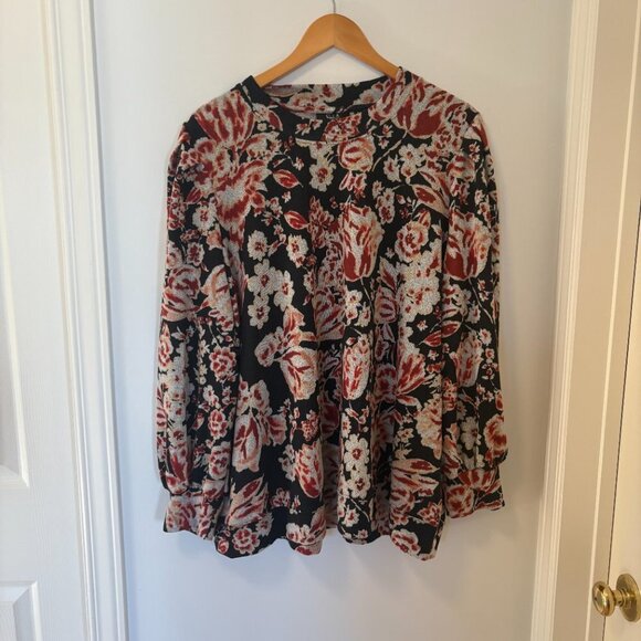 Ella Rafaella Pullover Sweater Long sleeve blouse black red size 3X NWT - Picture 2 of 9